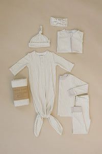 Taupe Stripe Ribbed Bamboo Stretch Swaddle - BIG FRENCHIES