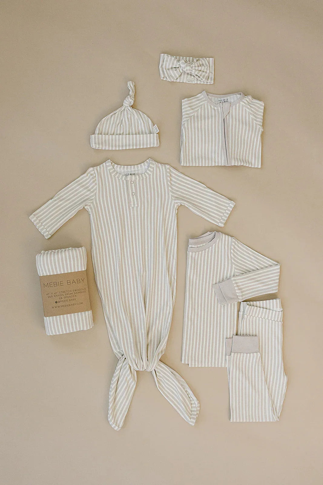 Taupe Stripe Ribbed Bamboo Stretch Swaddle - BIG FRENCHIES