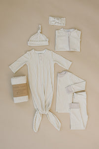 Taupe Stripe Ribbed Bamboo Head Wrap - BIG FRENCHIES