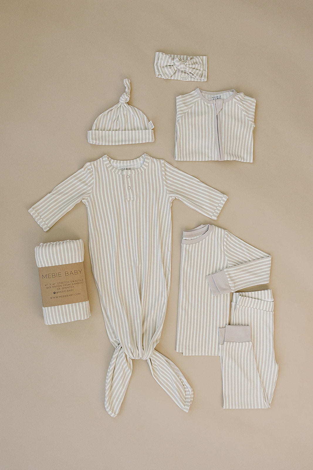 Taupe Stripe Ribbed Bamboo Head Wrap - BIG FRENCHIES