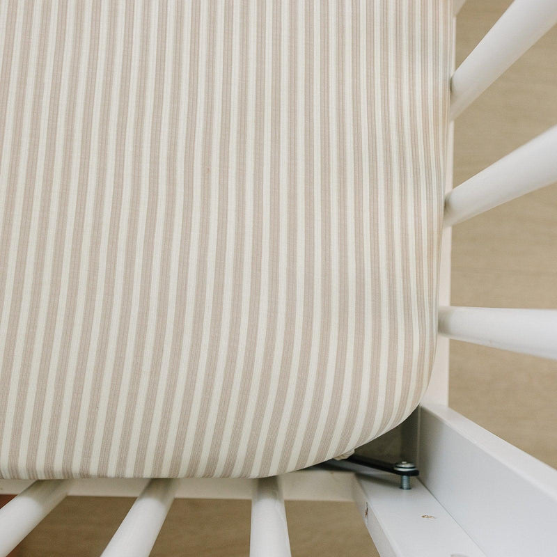 Taupe Stripe Ribbed Bamboo Stretch Crib Sheet - BIG FRENCHIES