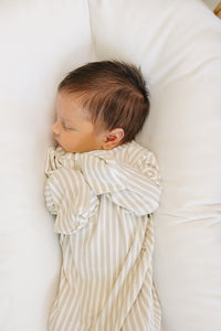 Taupe Stripe Ribbed Bamboo Knot Gown