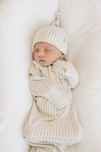 Taupe Stripe Ribbed Bamboo Newborn Knot Hat - BIG FRENCHIES