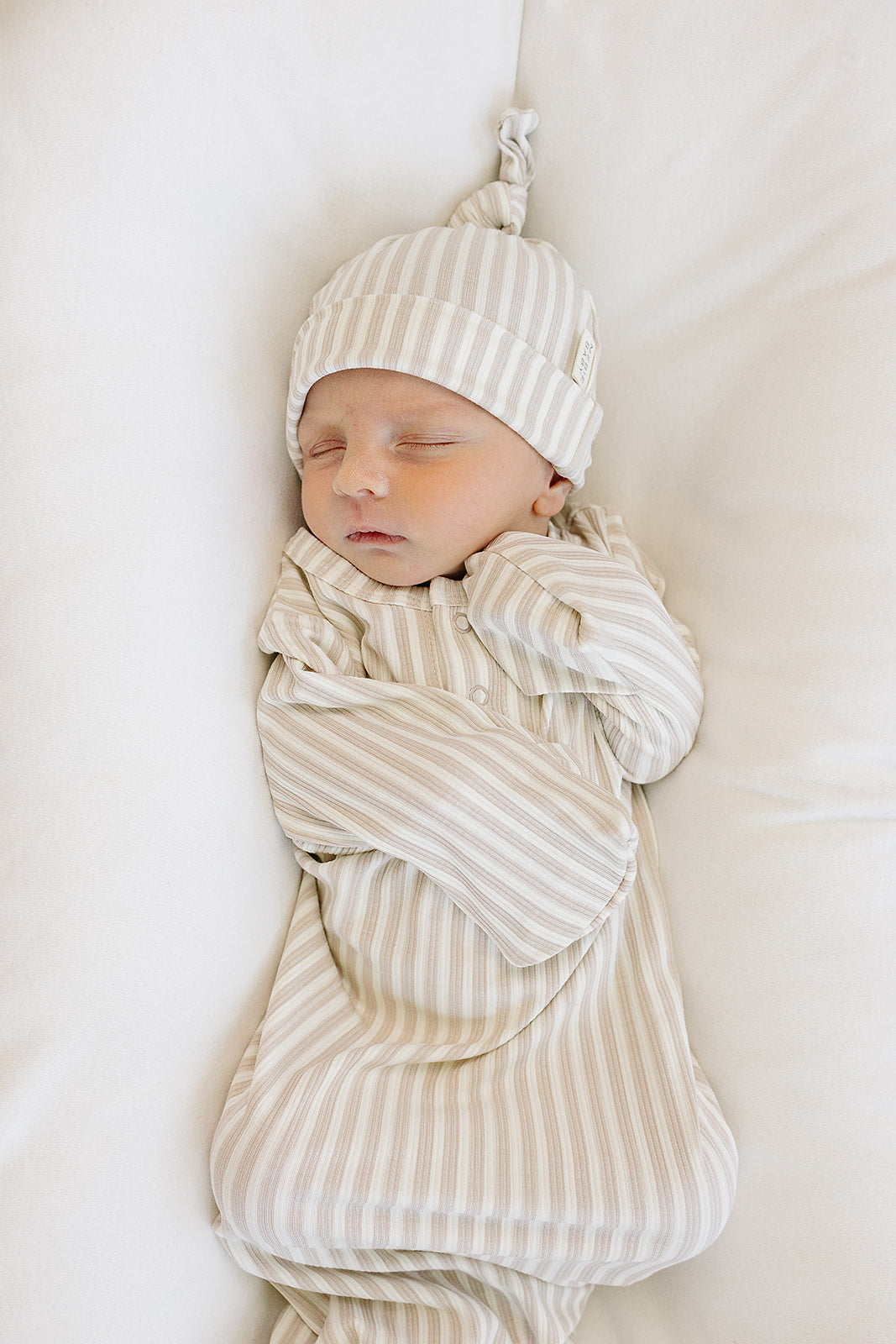 Taupe Stripe Ribbed Bamboo Newborn Knot Hat - BIG FRENCHIES