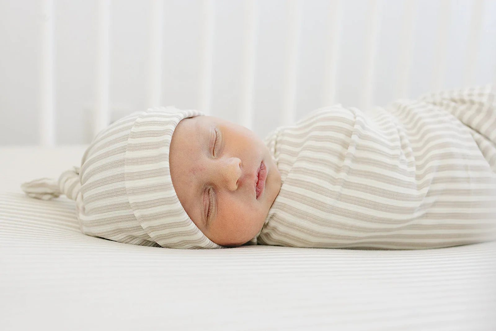 Taupe Stripe Ribbed Bamboo Stretch Swaddle - BIG FRENCHIES