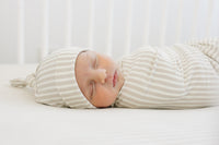 Taupe Stripe Ribbed Bamboo Newborn Knot Hat - BIG FRENCHIES