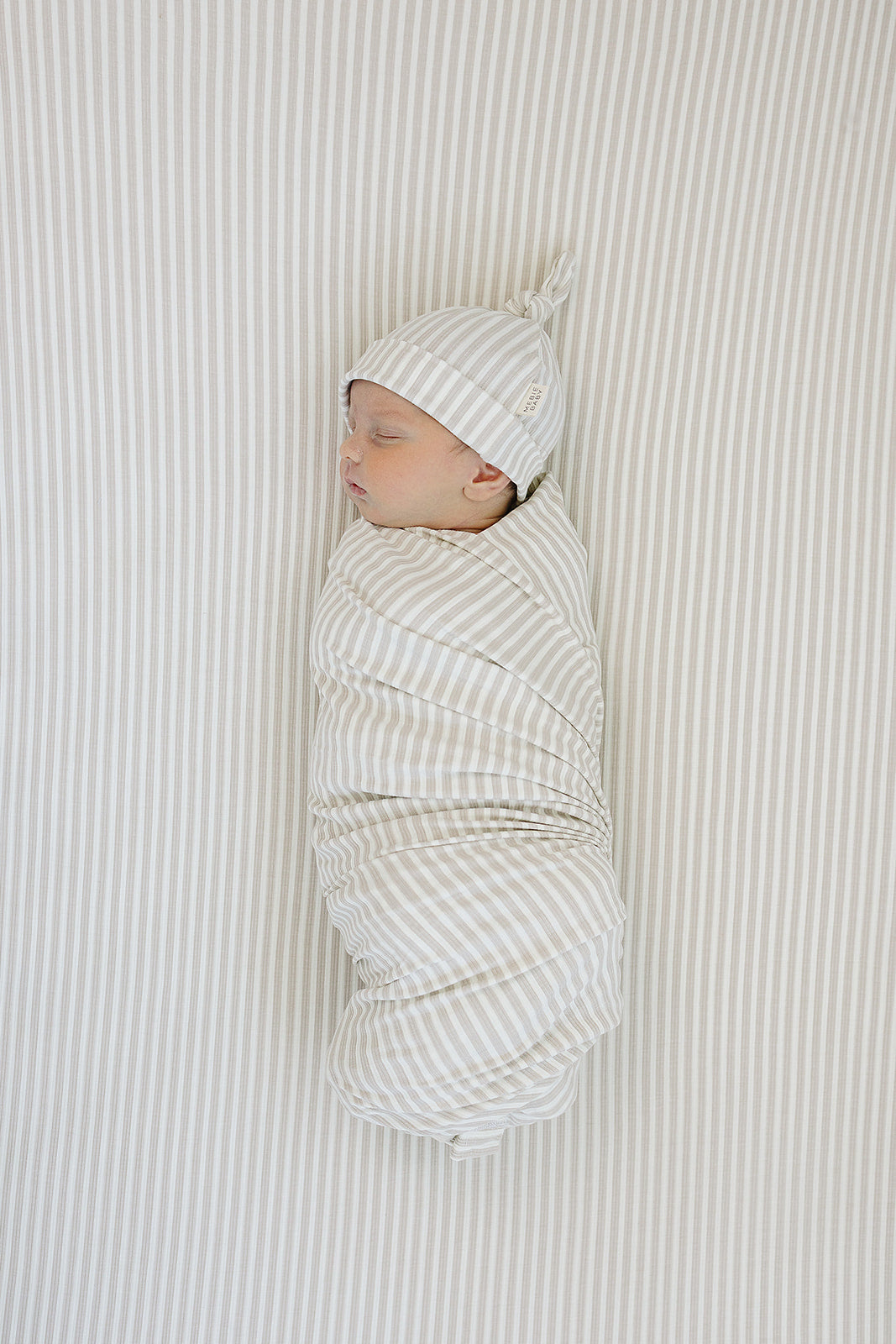 Taupe Stripe Ribbed Bamboo Newborn Knot Hat - BIG FRENCHIES