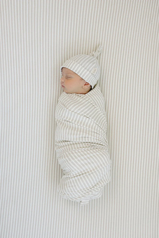 Taupe Stripe Ribbed Bamboo Stretch Crib Sheet - BIG FRENCHIES