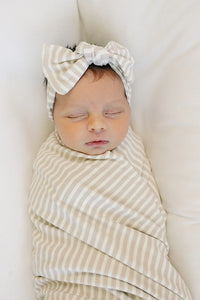 Taupe Stripe Ribbed Bamboo Stretch Swaddle - BIG FRENCHIES