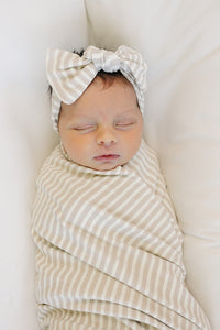Taupe Stripe Ribbed Bamboo Head Wrap - BIG FRENCHIES