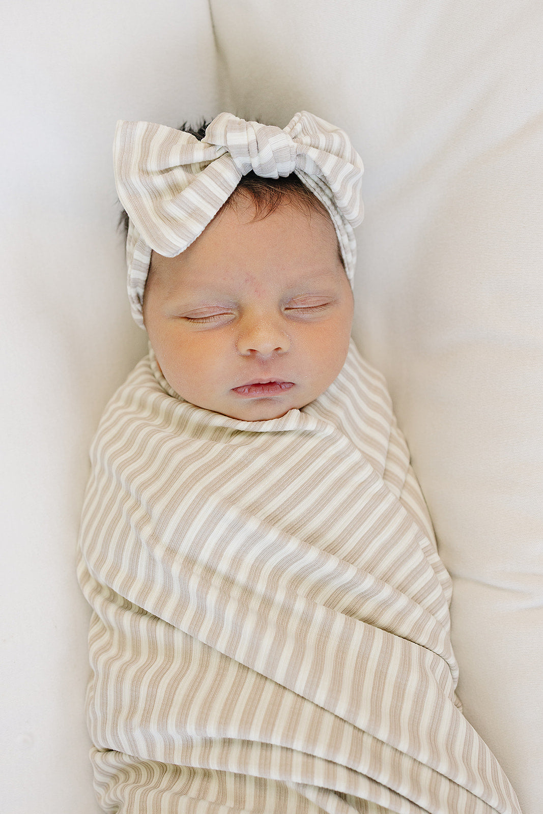 Taupe Stripe Ribbed Bamboo Head Wrap - BIG FRENCHIES