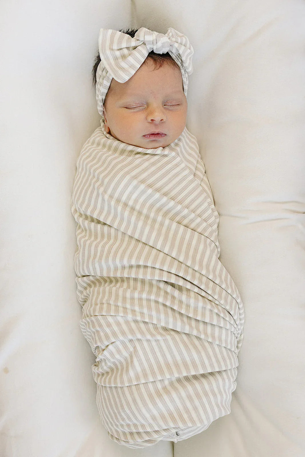 Taupe Stripe Ribbed Bamboo Stretch Swaddle - BIG FRENCHIES