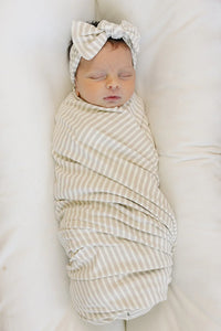 Taupe Stripe Ribbed Bamboo Stretch Swaddle - BIG FRENCHIES