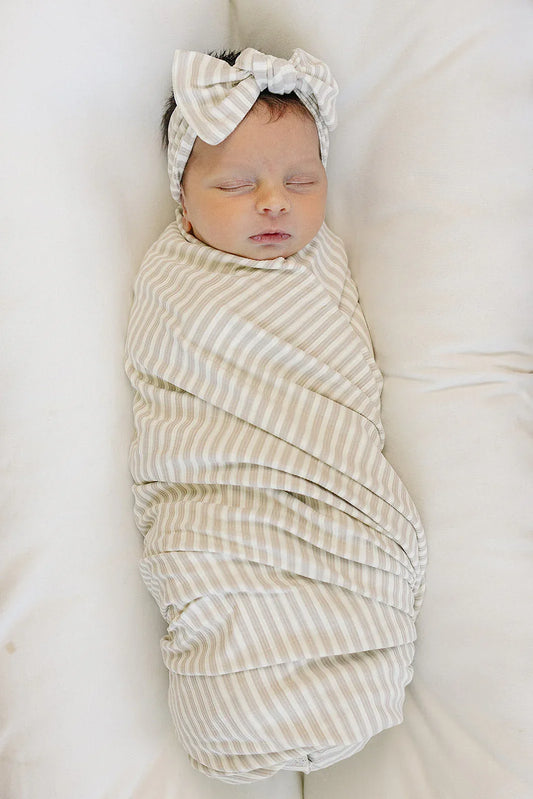 Taupe Stripe Ribbed Bamboo Stretch Swaddle - BIG FRENCHIES