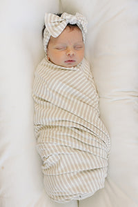 Taupe Stripe Ribbed Bamboo Head Wrap - BIG FRENCHIES