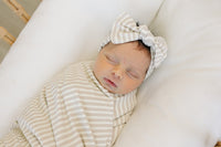 Taupe Stripe Ribbed Bamboo Head Wrap - BIG FRENCHIES