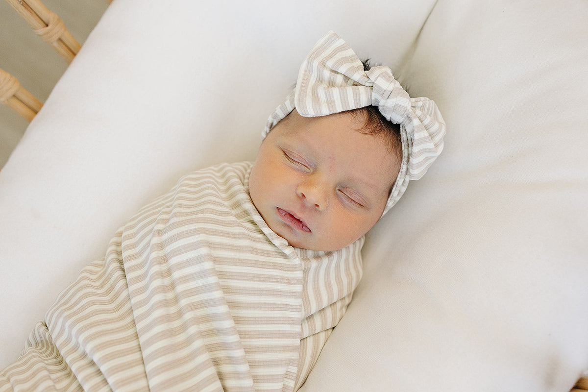 Taupe Stripe Ribbed Bamboo Head Wrap - BIG FRENCHIES