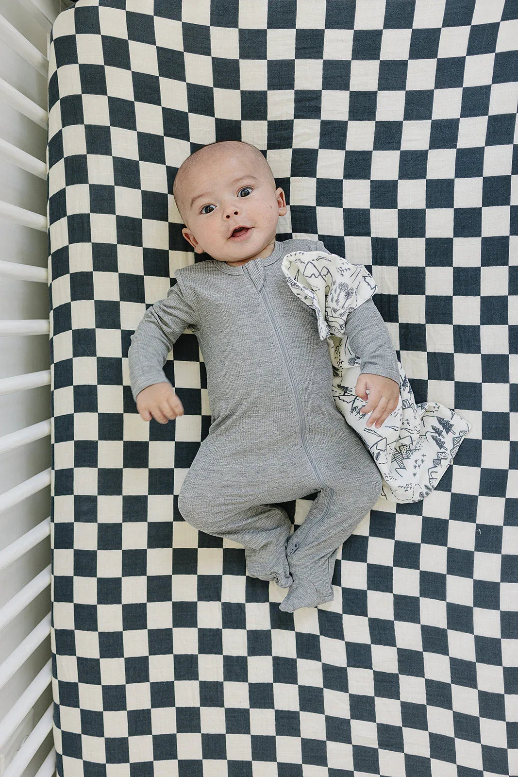 Charcoal Checkered Muslin Crib Sheet - BIG FRENCHIES