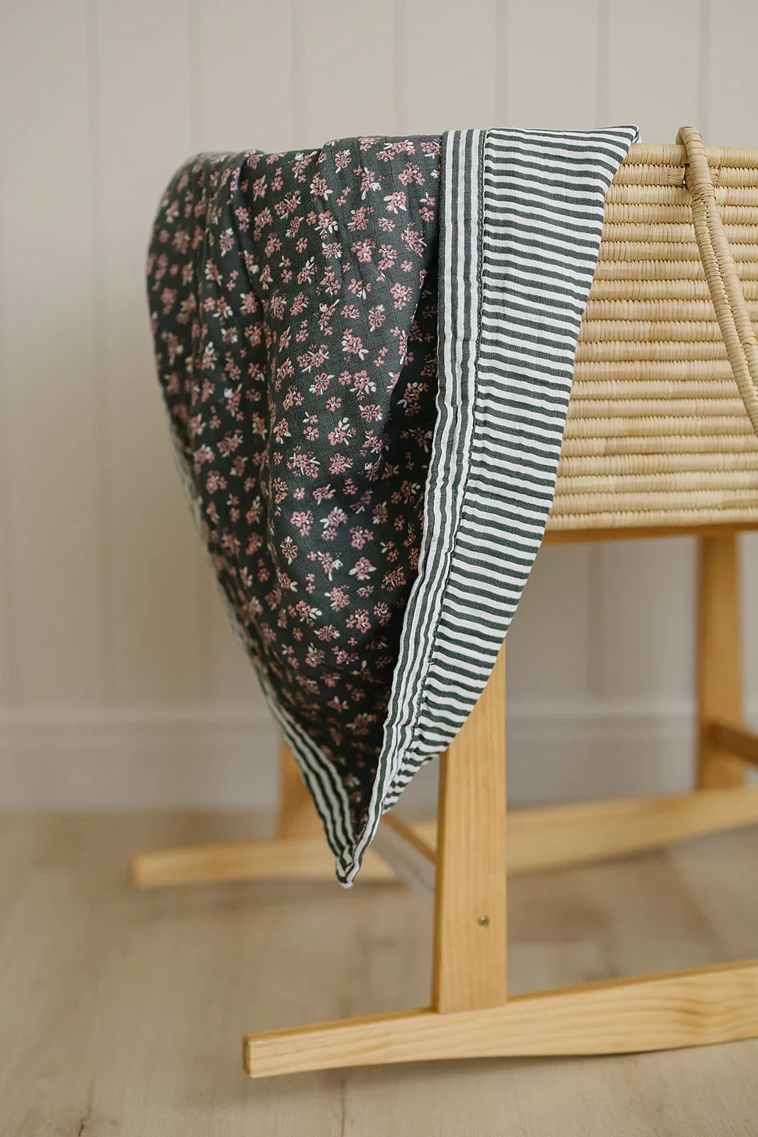 Olive Bloom + Green Stripes Muslin Quilt - BIG FRENCHIES