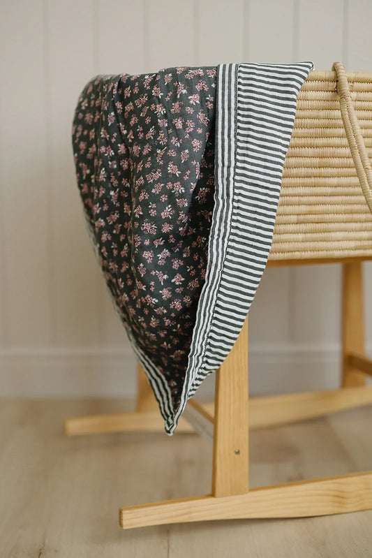 Olive Bloom + Green Stripes Muslin Quilt - BIG FRENCHIES