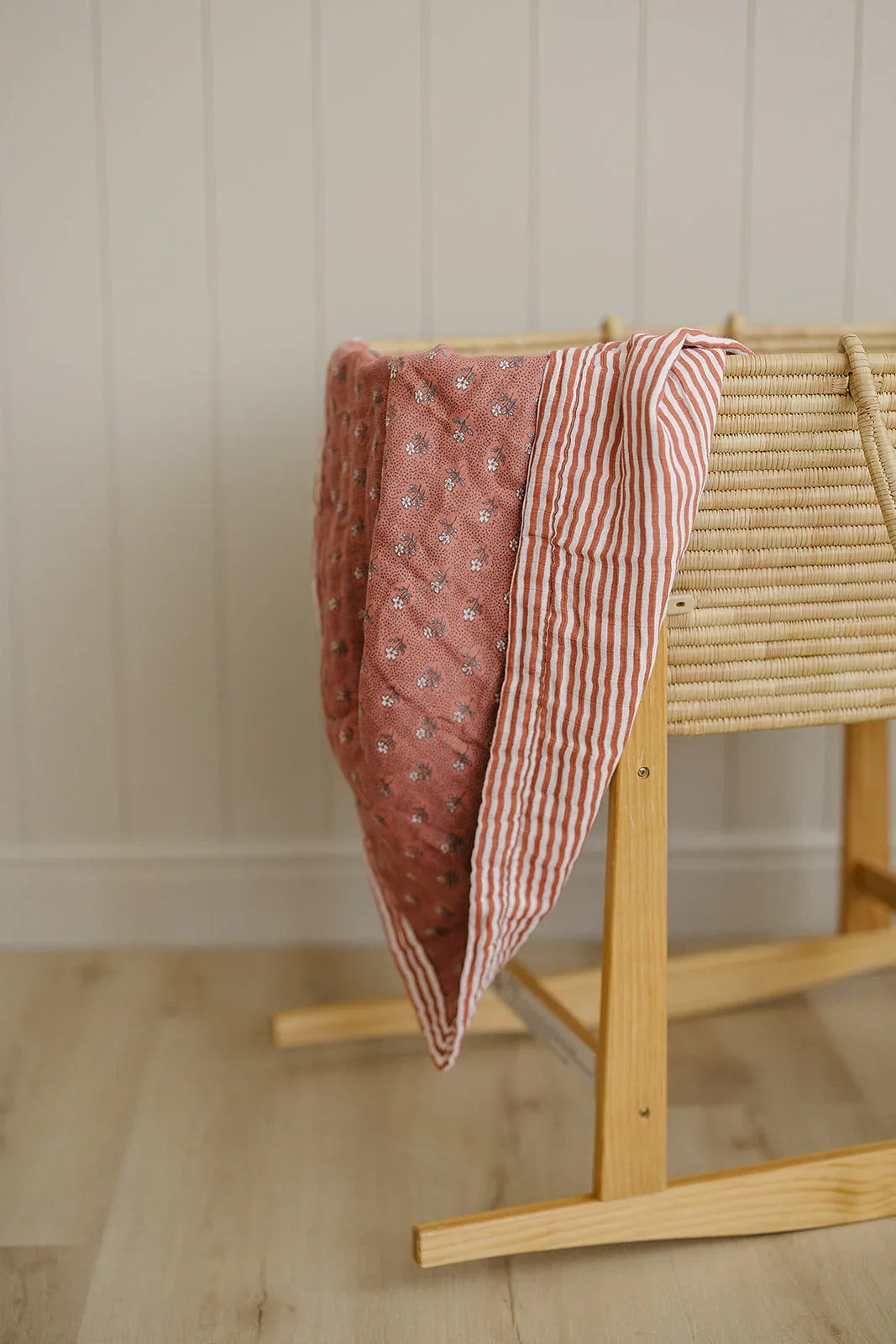Vintage Pink Floral + Pink Stripes Muslin Quilt - BIG FRENCHIES