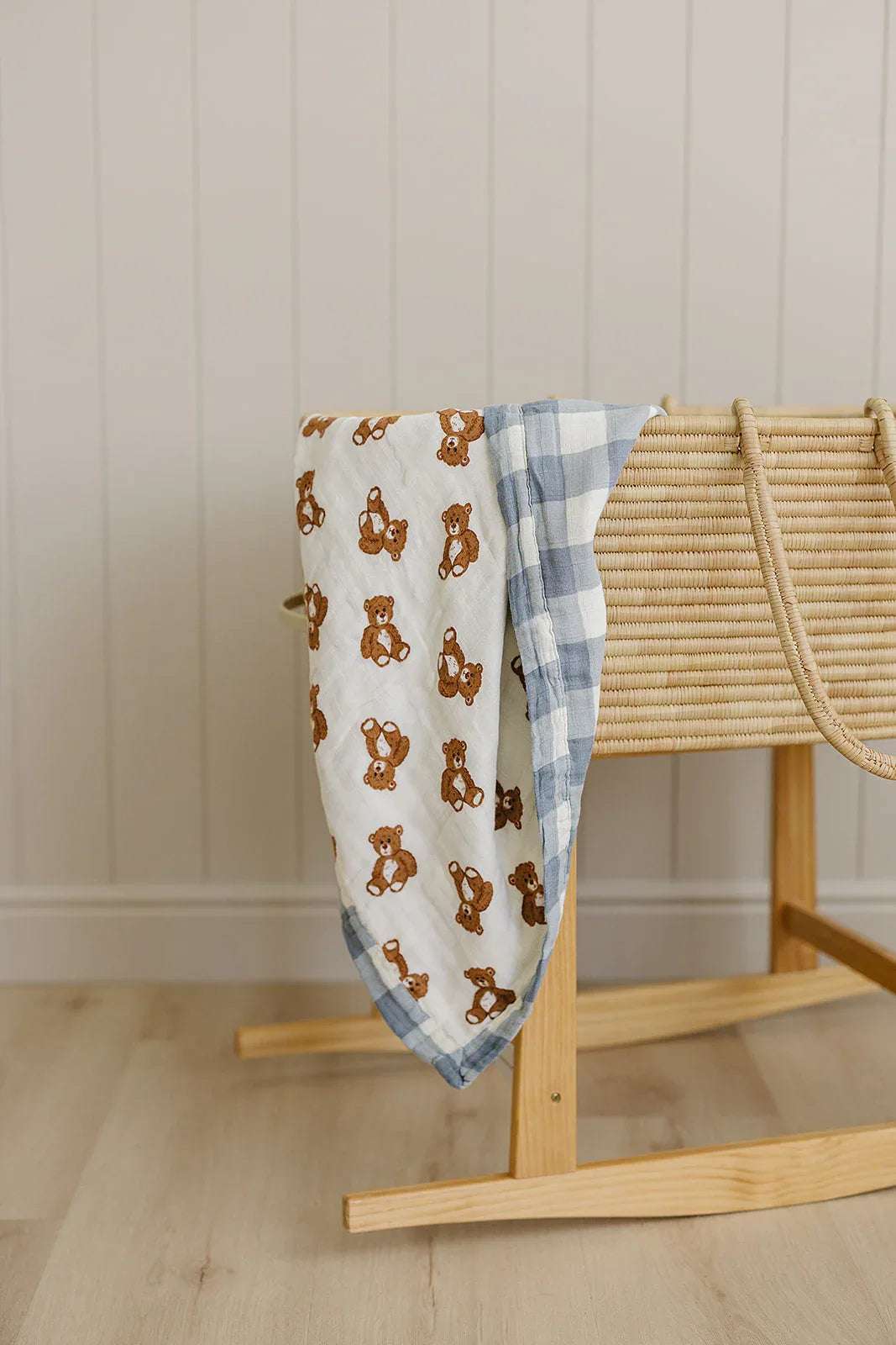 Dusty Blue Gingham + Teddy Bear Muslin Quilt - BIG FRENCHIES