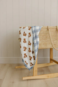 Dusty Blue Gingham + Teddy Bear Muslin Quilt - BIG FRENCHIES
