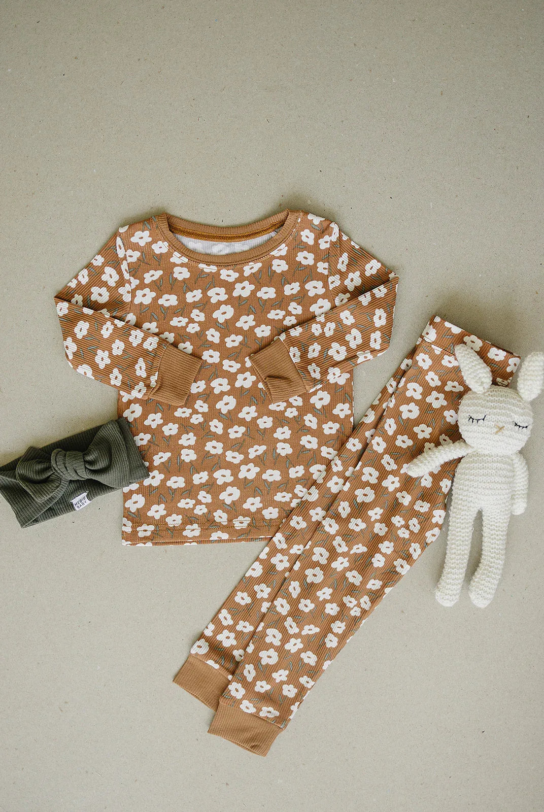 Mustard Floral Ribbed Bamboo Cozy Set - BIG FRENCHIES