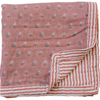 Vintage Pink Floral + Pink Stripes Muslin Quilt