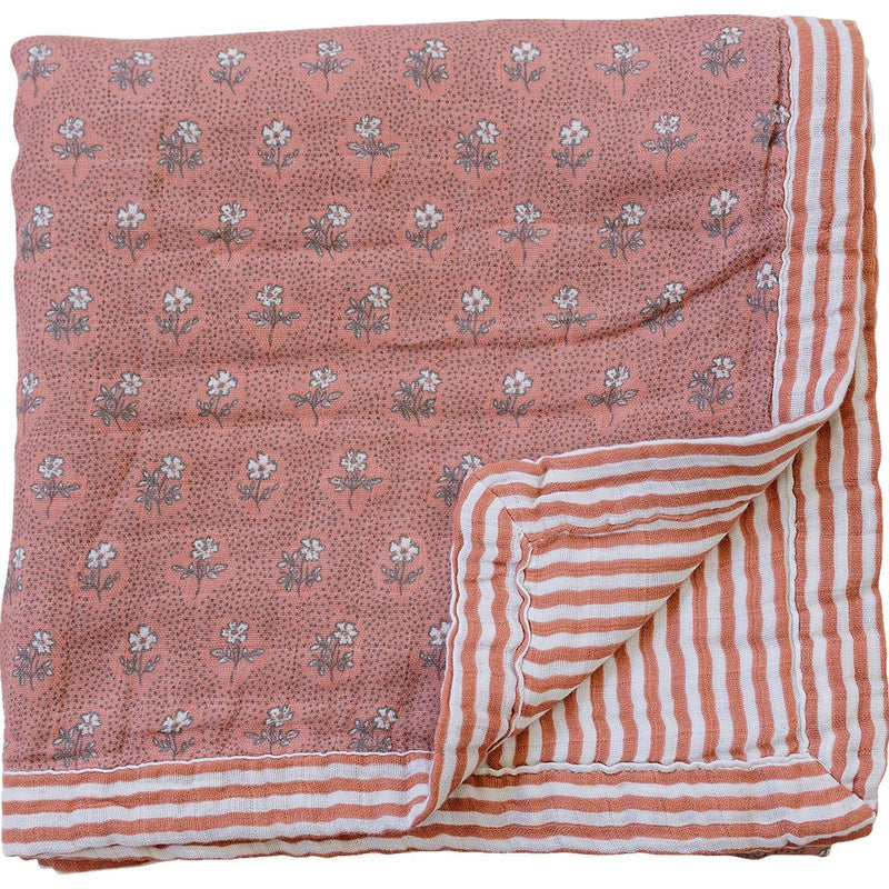 Vintage Pink Floral + Pink Stripes Muslin Quilt - BIG FRENCHIES