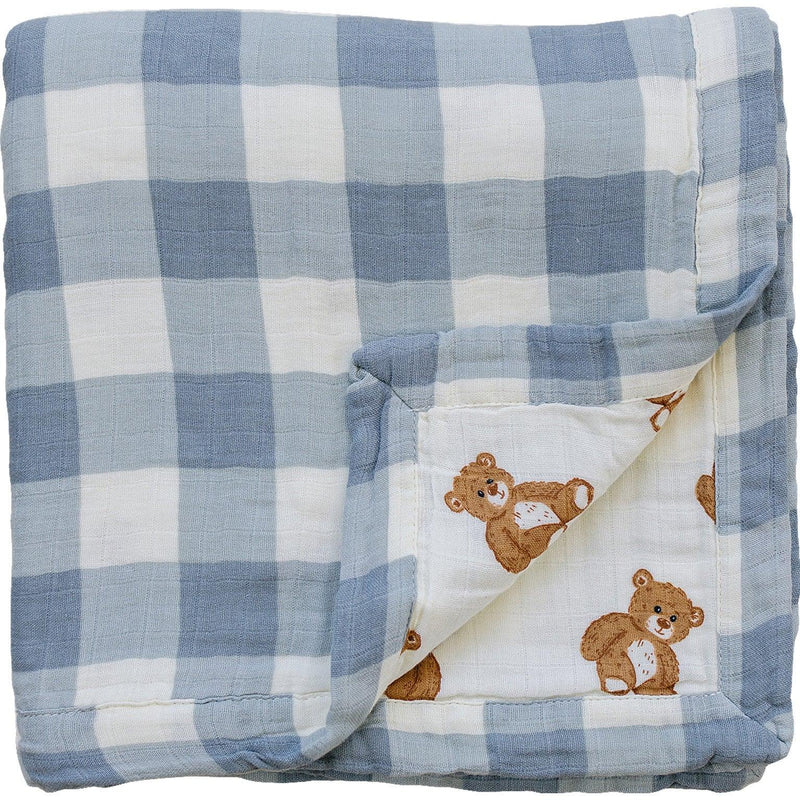 Dusty Blue Gingham + Teddy Bear Muslin Quilt - BIG FRENCHIES