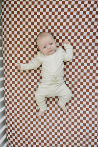 Rust Checkered Bamboo Ribbed Stretch Crib Sheet - BIG FRENCHIES