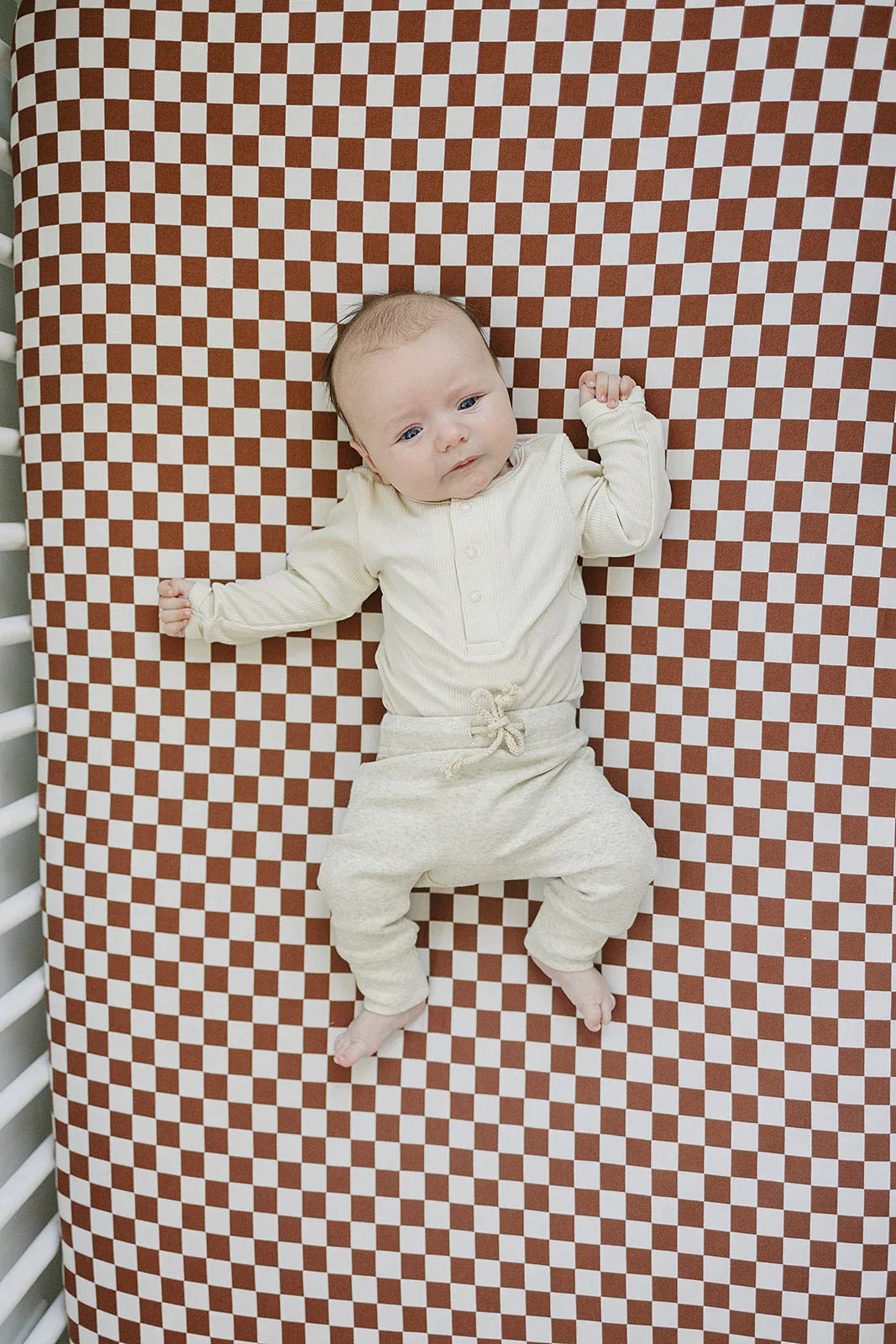 Rust Checkered Bamboo Ribbed Stretch Crib Sheet - BIG FRENCHIES