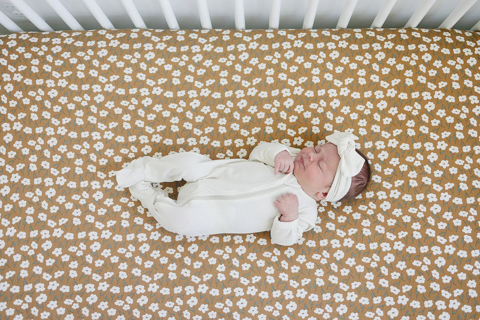 Mustard Floral Bamboo Stretch Crib Sheet - BIG FRENCHIES