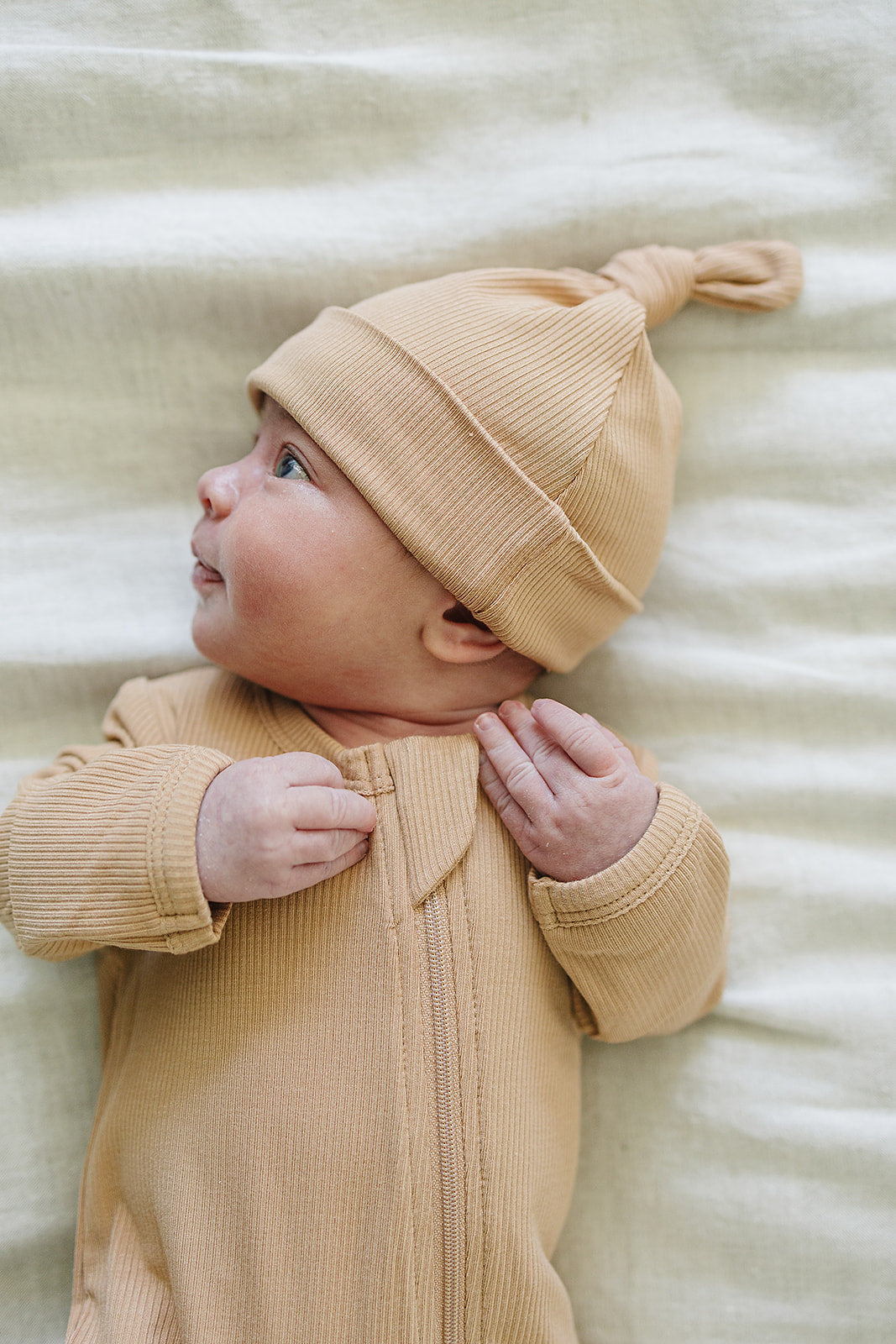 Latte Ribbed Bamboo Newborn Knot Hat - BIG FRENCHIES