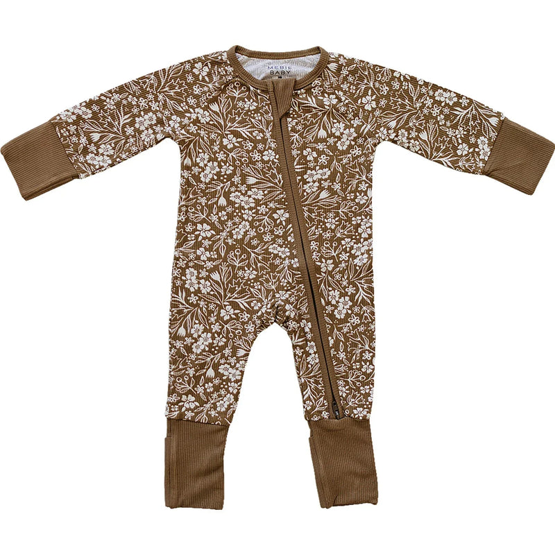 Brown Floral Ribbed Bamboo Zipper - BIG FRENCHIES