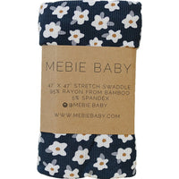 Navy Daisy Ribbed Bamboo Stretch Swaddle - BIG FRENCHIES