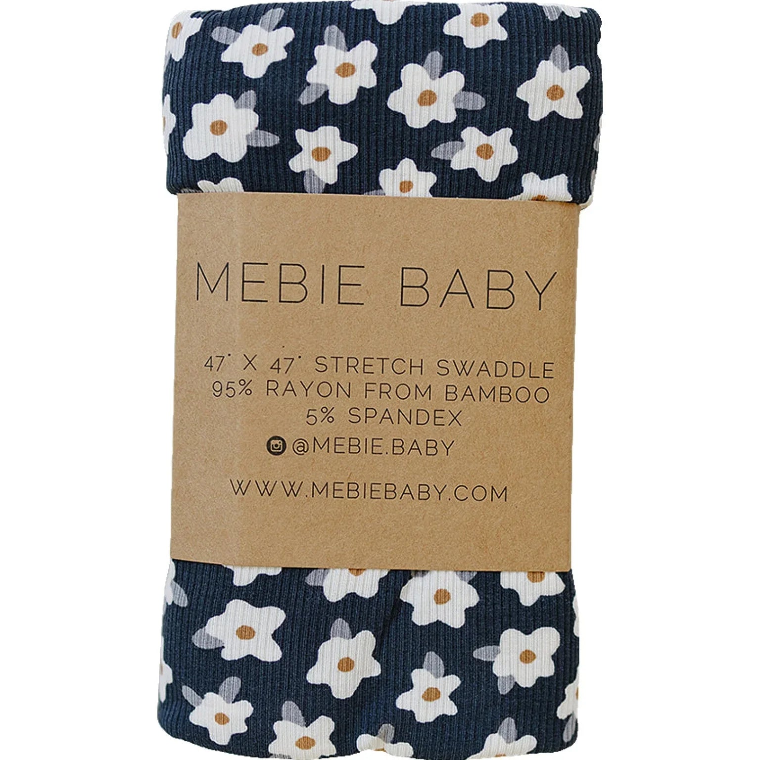 Navy Daisy Ribbed Bamboo Stretch Swaddle - BIG FRENCHIES