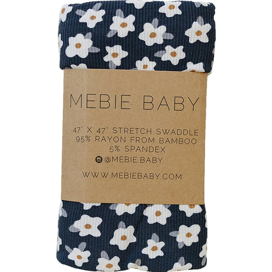 Navy Daisy Ribbed Bamboo Stretch Swaddle - BIG FRENCHIES