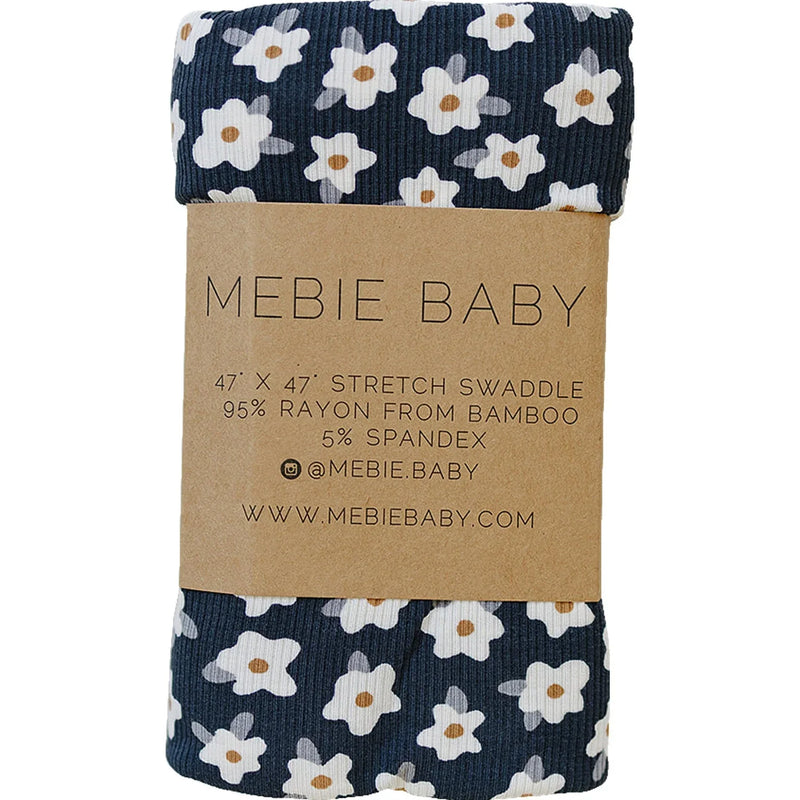 Navy Daisy Ribbed Bamboo Stretch Swaddle - BIG FRENCHIES