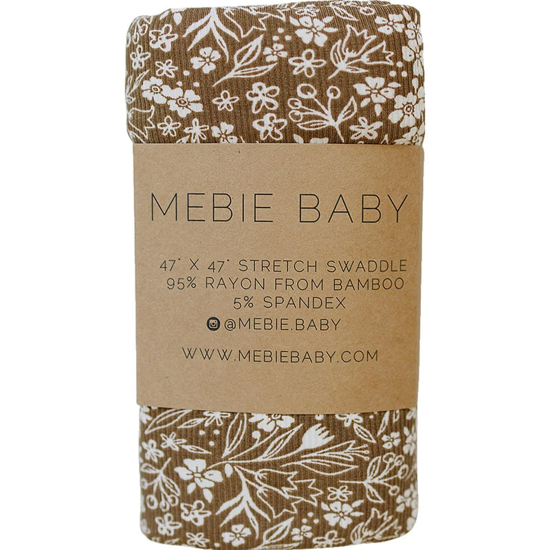 Brown Floral Ribbed Bamboo Stretch Swaddle - BIG FRENCHIES