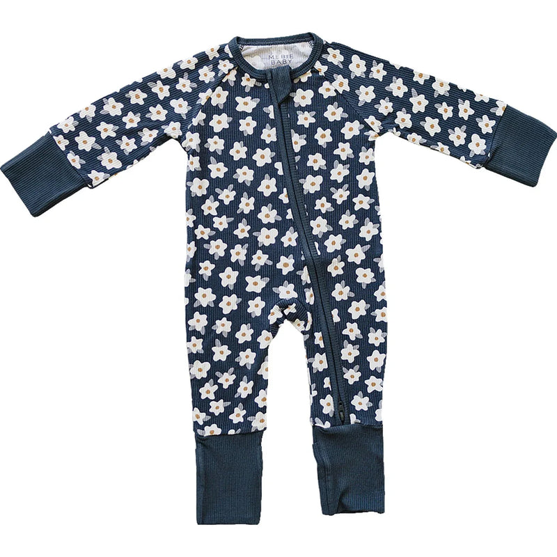 Navy Daisy Ribbed Bamboo Zipper - BIG FRENCHIES