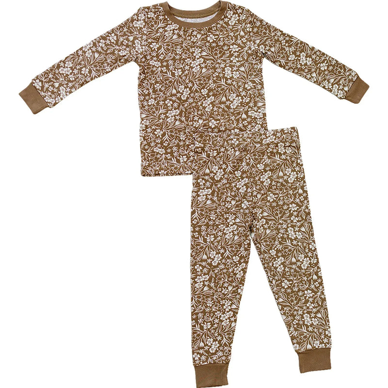 Brown Floral Ribbed Bamboo Cozy Set - BIG FRENCHIES