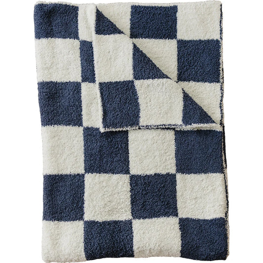 Navy Checkered Plush Blanket - BIG FRENCHIES