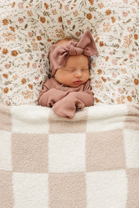Taupe Checkered Plush Blanket - BIG FRENCHIES
