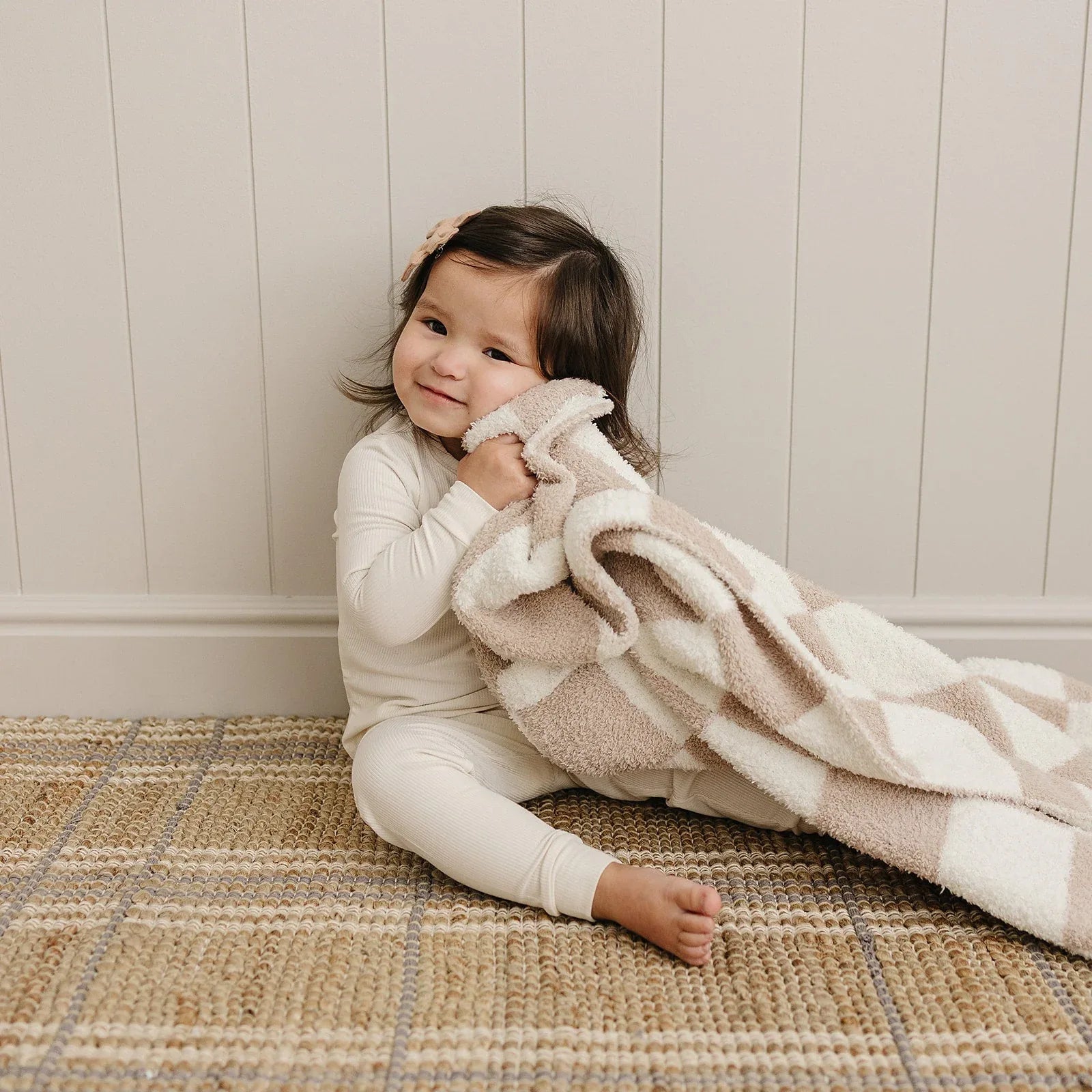 Taupe Checkered Plush Blanket - BIG FRENCHIES