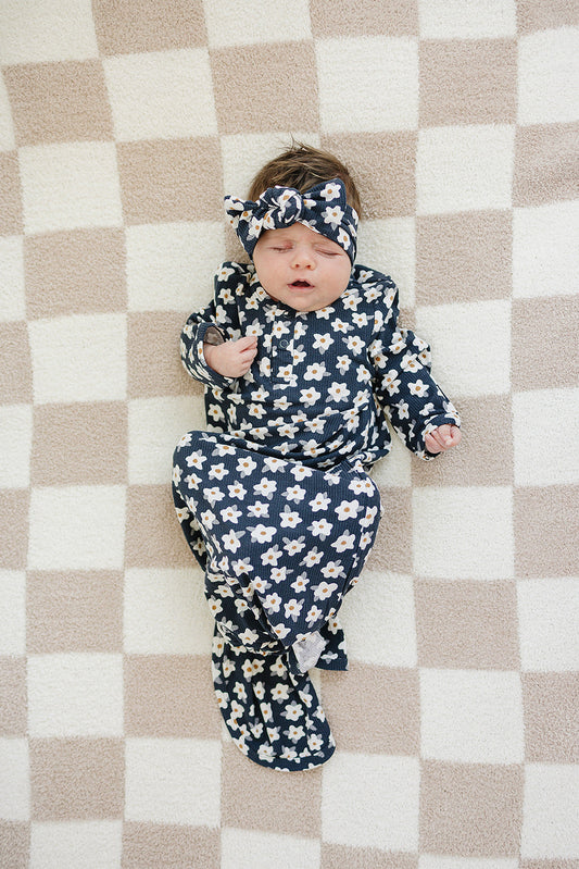 Navy Daisy Ribbed Bamboo Head Wrap - BIG FRENCHIES