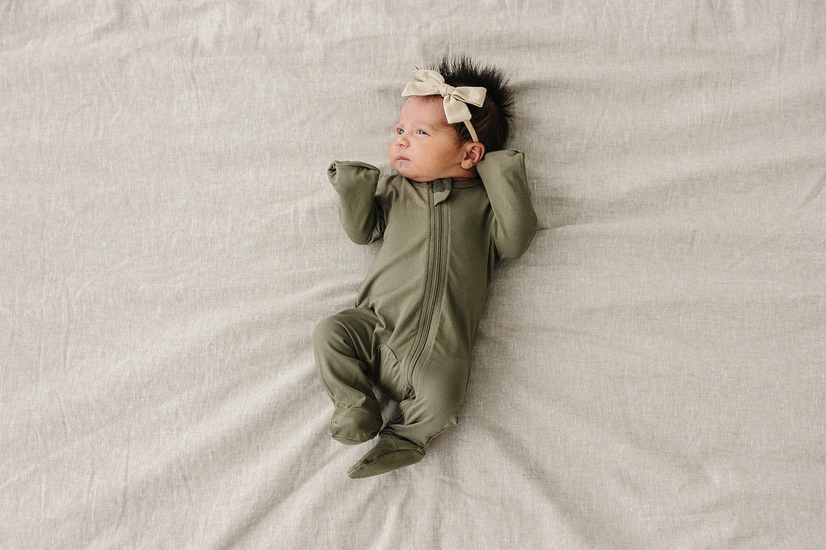 Olive Bamboo Footed Zipper - BIG FRENCHIES