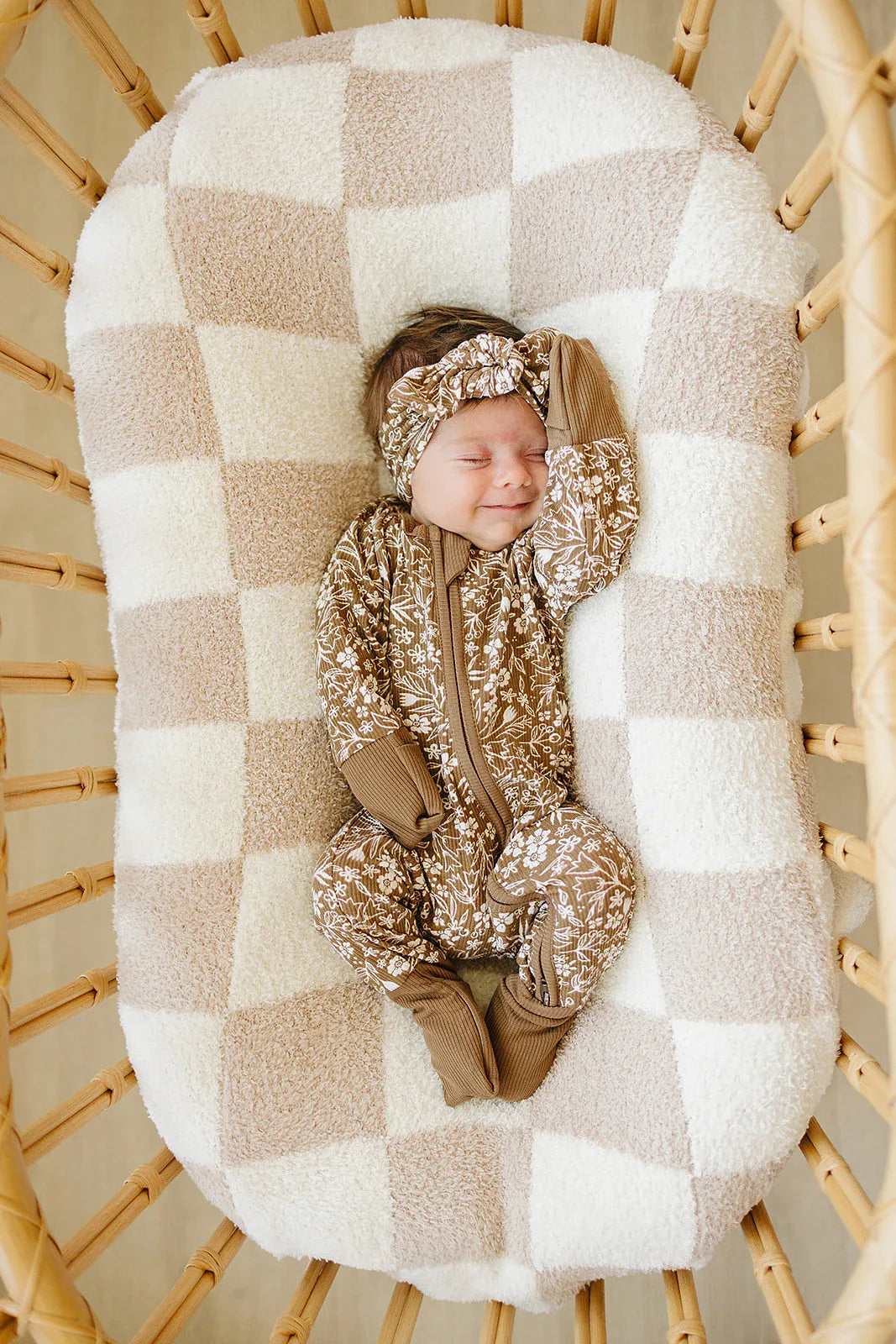 Brown Floral Ribbed Bamboo Zipper - BIG FRENCHIES