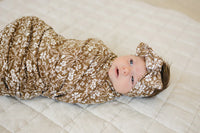 Brown Floral Ribbed Bamboo Stretch Swaddle - BIG FRENCHIES